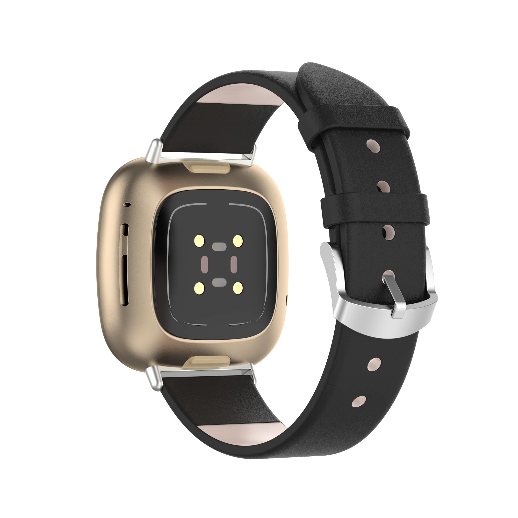 KUTEWEU Strap Compatible with Fitbit Versa 4/ Fitbit Versa 3, PU Leather Soft Sport Breathable Straps Adjustable Replacement Band for Fitbit Versa 4/ Fitbit Versa 3, Men Women (Black)