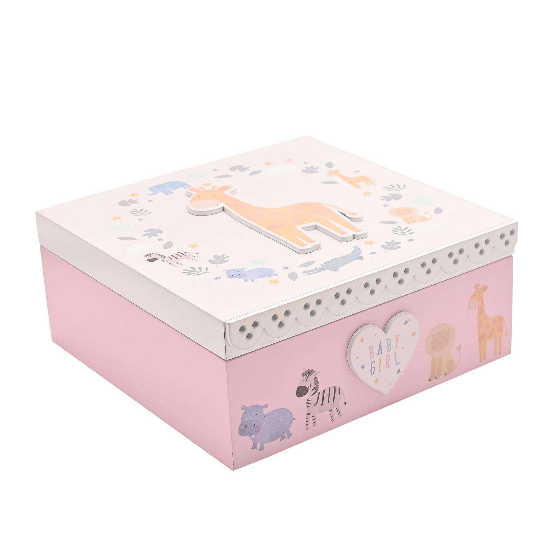 Widdop And Co Women's White / Pink Petit Cheri - Giraffe Keepsake Box - Baby Girl - Precious Memories & Mementos Storage For Baby Girls, Kids & Children - New Baby, Baby Shower & Birth Gifting & Homeware - H: 8.5Cm X W: 19Cm.