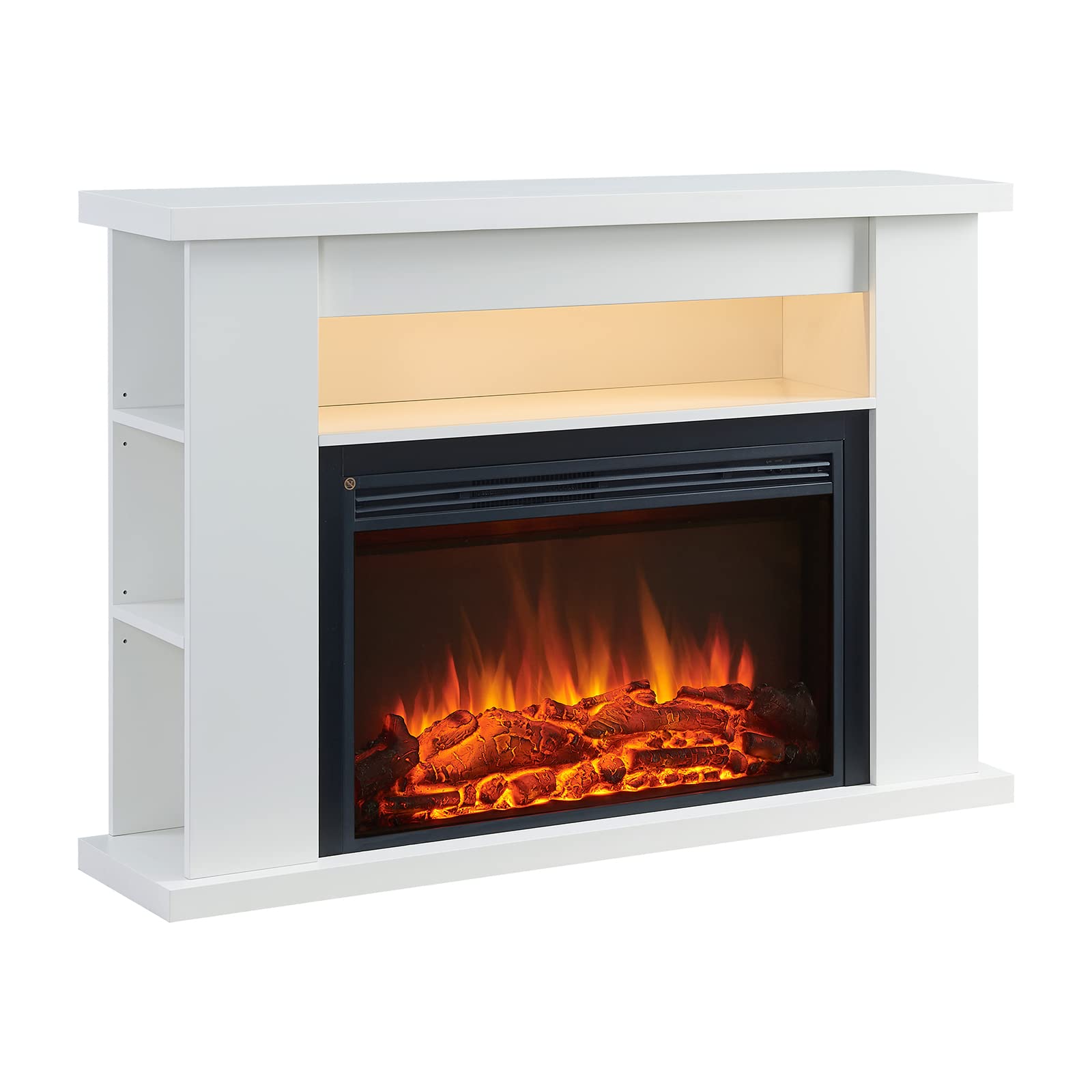 Flamme White 51" Lipson Electric Fireplace Suite Colour With Storage Shelves Includes 2000W Heater With Glass Fronted Flame Effect, Remote Control