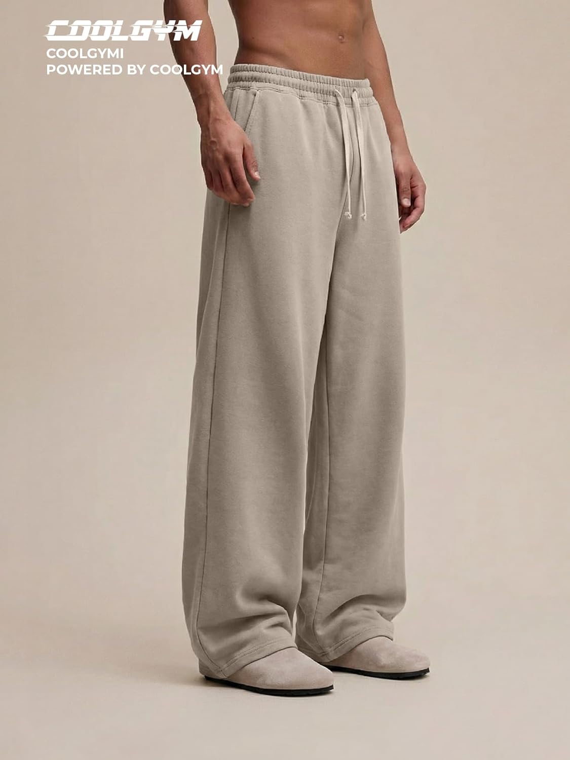 Mens Baggy Sweatpants Wide Leg Lounge Pants Deep Pockets Open Bottom Elastic Drawstring Air Layer No Wrinkle Joggers - Image 2