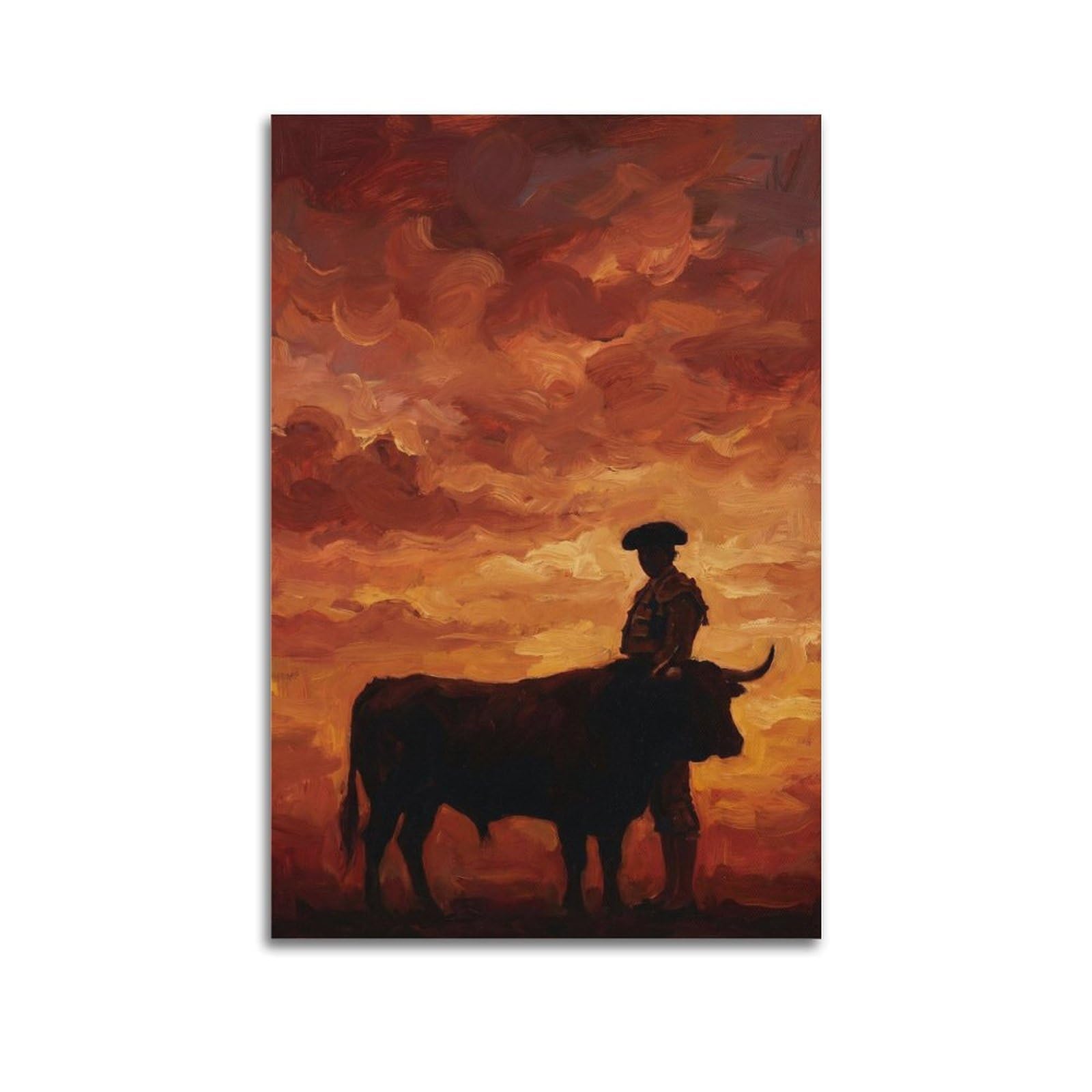 XKUGA Crimson Sunset Rodeo Poster Bull Silhouette Western Culture Modern Decorative Canvas Prints - Ideal Wall Art for Family, Man Cave, Game Room, Boys & Girls Bedroom 20x30inch(50x75cm)