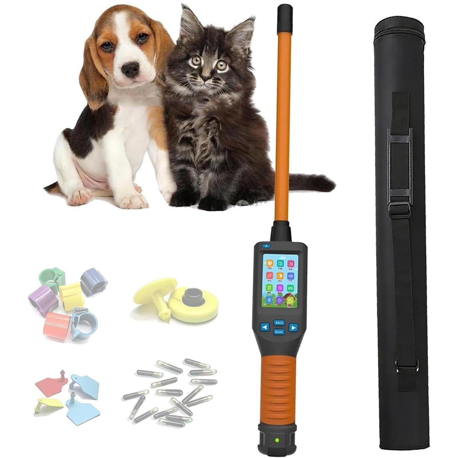 Lettore Microchip Animali, Scanner Tag Auricolari con Display 3,5 pollici