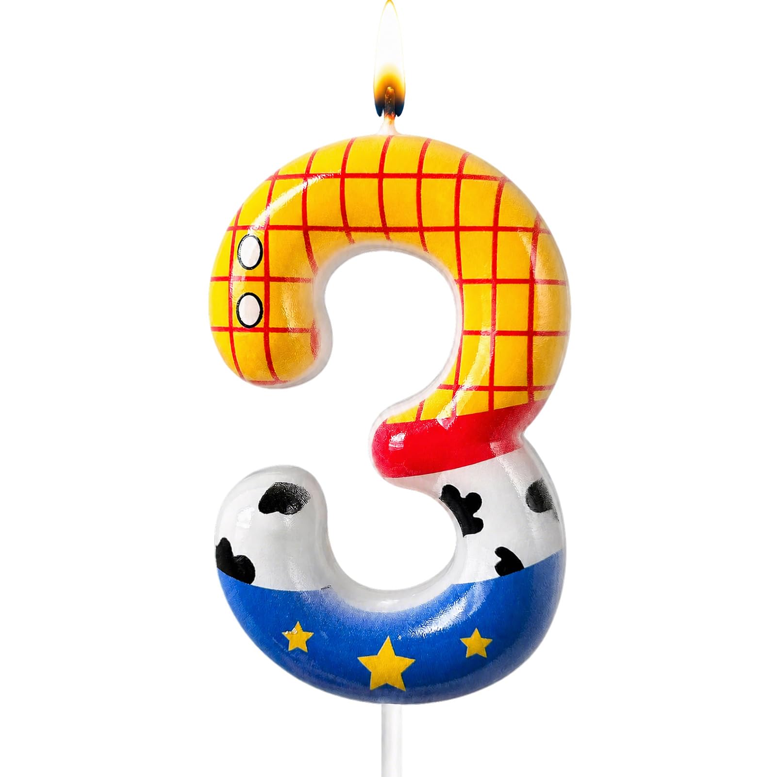 Cartoon Story Number Candle for Birthday Cake, Cute Cowboy Themed Candles Cake Decoration, Yellow Cartoon Cake Topper for Boys Girls Party Celebration (3 Candle)