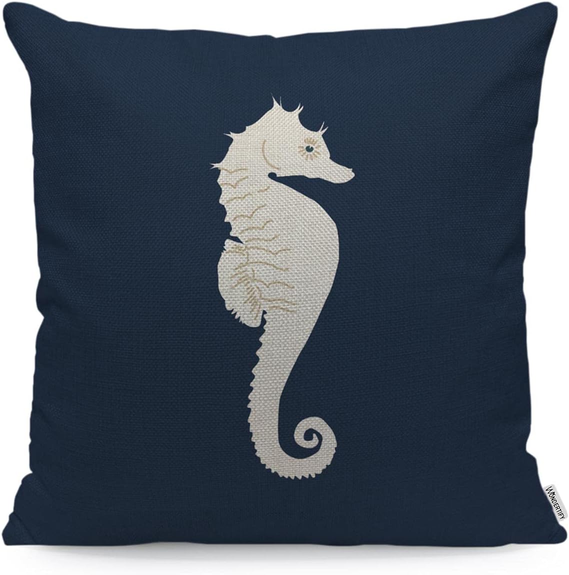 WONDERTIFY Sea Horse Cushion Cover Marine Animal Cute Hippocampus Throw Pillow Covers Cushion Case For Couch Home Decor White Navy Blue 45X45 Cm