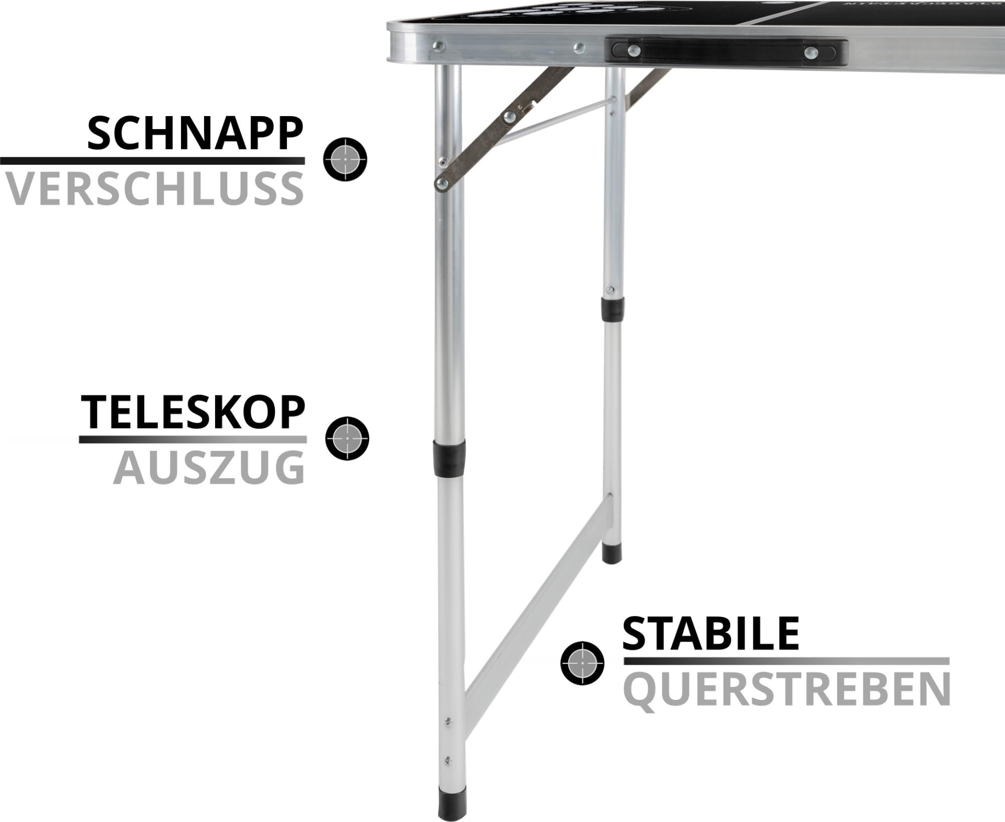 Stagecaptain Beer Pong Tisch “Basic” - Stabiler Klapptisch aus Alu - Melamin-beschichtete MDF-Platte (5 mm) - Inklusive 90 Becher und 6 Bälle - Schnell aufgebaut und kompakt beim Transport