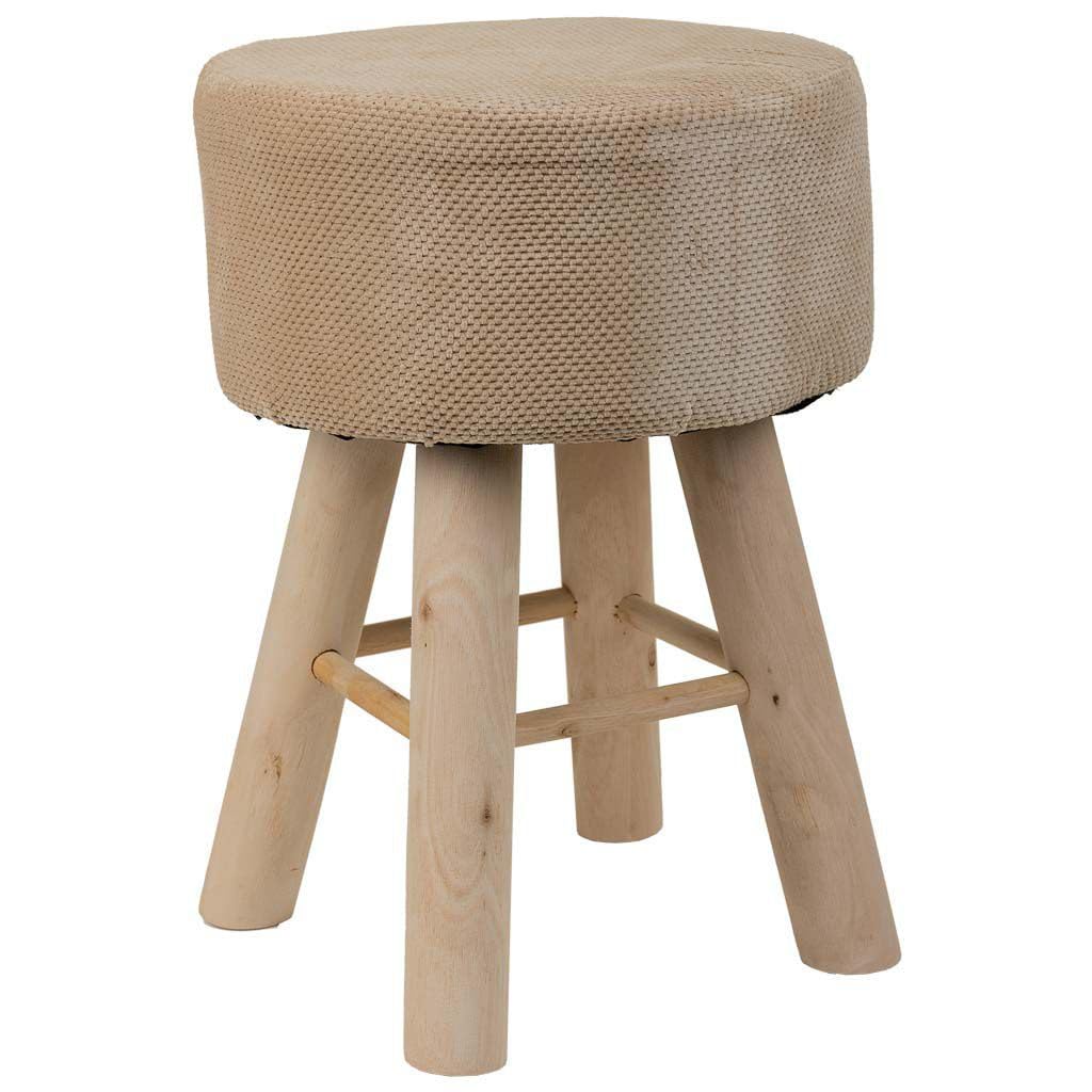 Tabouret en bois rembourré tissu marron pour assise d'appoint
