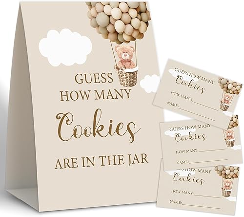 Juego de ducha de globo de aire caliente, cuántas galletas, juegos de baby shower, juego de ducha de boda, decoración de baby shower, género neutro,