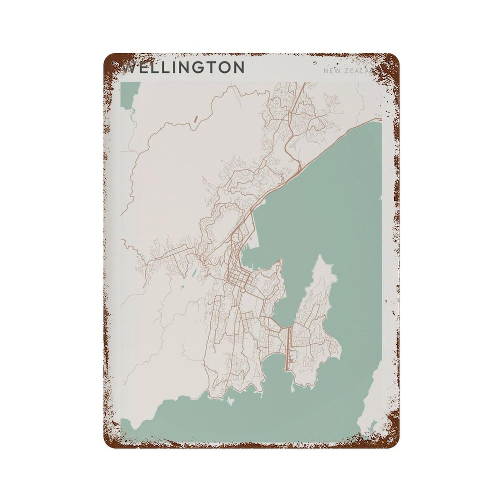 xiaoxiaoshen Wellington Map New Zealand Wall Decor Art Metal Tin Poster Modern Home Decor Art Home Bar Shop Decorations Vintage Sign 40x30cm