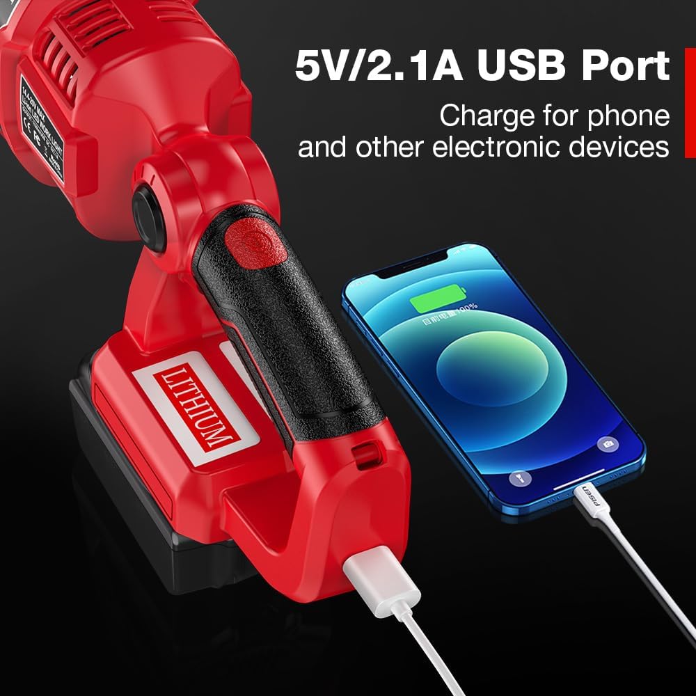 12W 1120LM Flashlight for Milwaukee 18V M18 Lithium-ion Battery, Cordless M18 Light with RED Night Vision Light, USB Port, 110 Degree Pivoting Head…