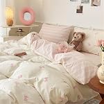 Koudi Pink Flowers Duvet Cover Twin Colorful Floral Reversible Bedding Set Soft Microfiber Blush Pink Comforter Cover for Kids Teen Girls (1 Duvet Cover + 2 Pillowcases)