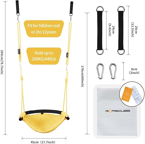 Vista 15 de Columpio tejido a mano para niños pequeños, asiento de columpio para niños con cuerdas ajustables, juego de columpios Little Tikes, para exteriores