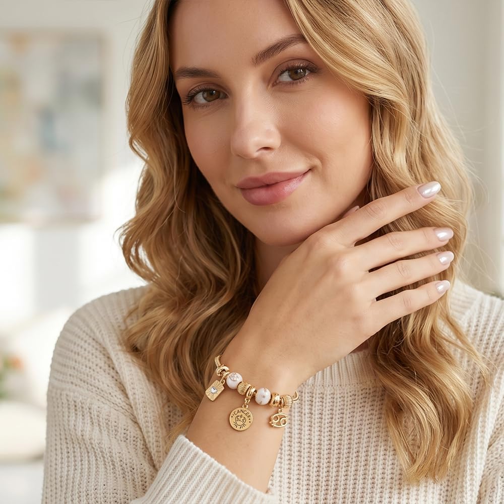 Madison Tyler Zodiac Bracelet for Women | Aries Taurus Gemini Cancer Leo Virgo Libra Scorpio Sagittarius Capricorn Aquarius Pisces Charm Snake Chain Bracelet Jewelry