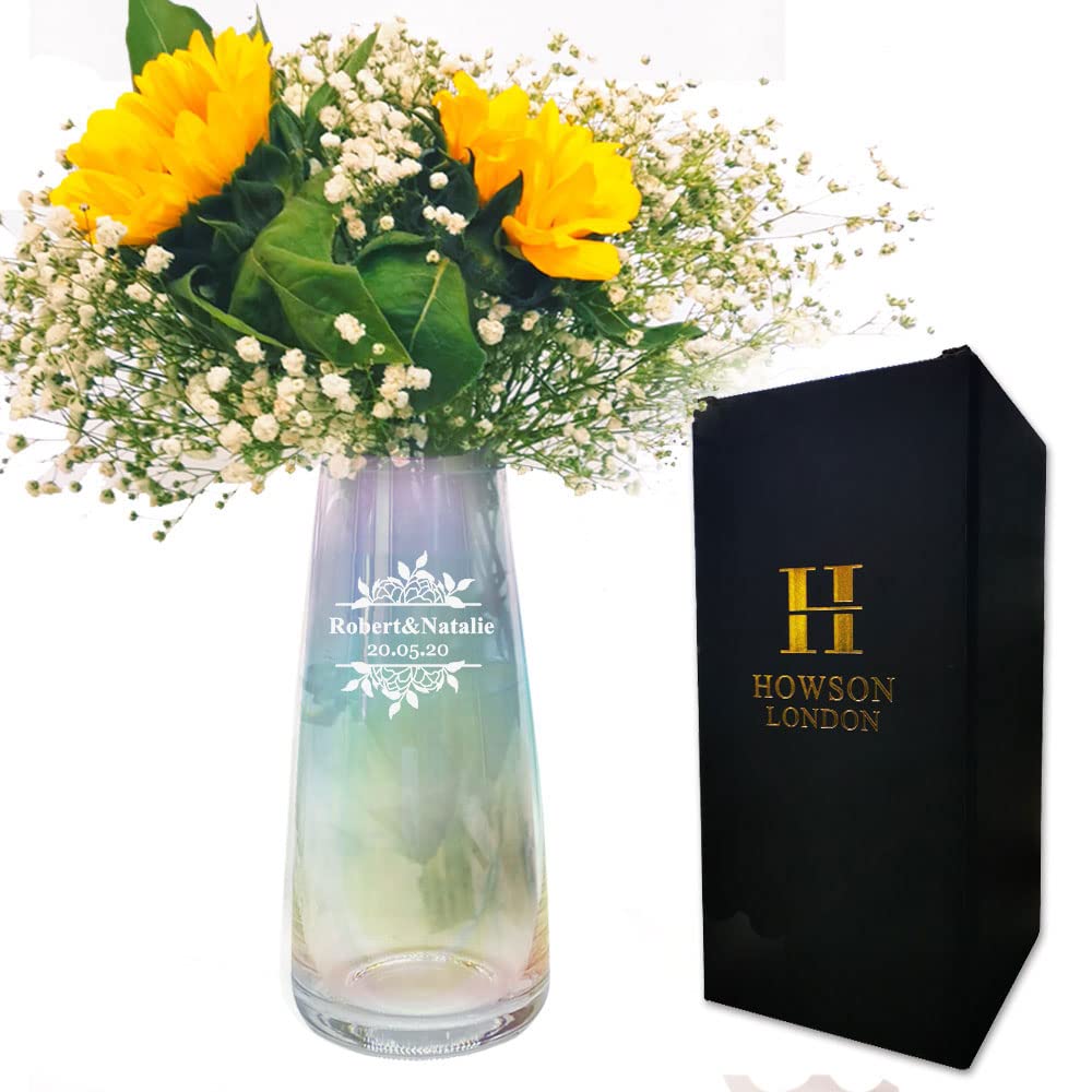 EDSG Personalised Engraved Vase | Rainbow Plated Glass Vase Flower Vases | Custom for Birthday Christams Mothers Day Wedding Engagement Anniversary (Wedding)