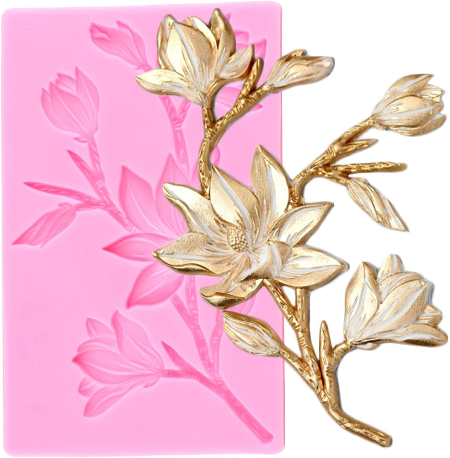 MIYAHOUSE Flower and Leaf Fondant Mold Magnolia Flower Silicone Mold for Cake Decoration Cupcake Topper Candy Chocolate Polymer Clay Gum Paste Molds