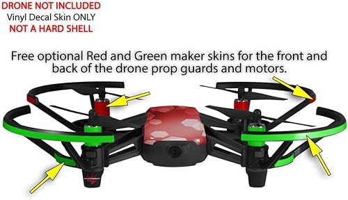 Miniatura 3 de Skin Decal Wrap 2 Pack for DJI Ryze Tello Drone Bokeh Hex Red Drone NOT Included
