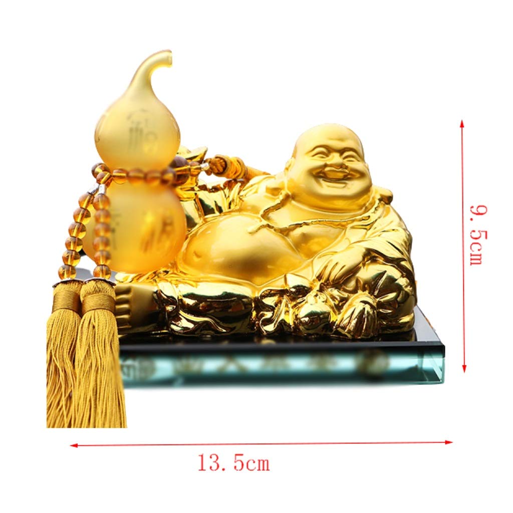 Buda Estatua Resina Escultura Zen Buddha Golden Maitreya Buddha con Calabaza Perfume Sentado Buda Exquisito decoración artesanía (Color : A)