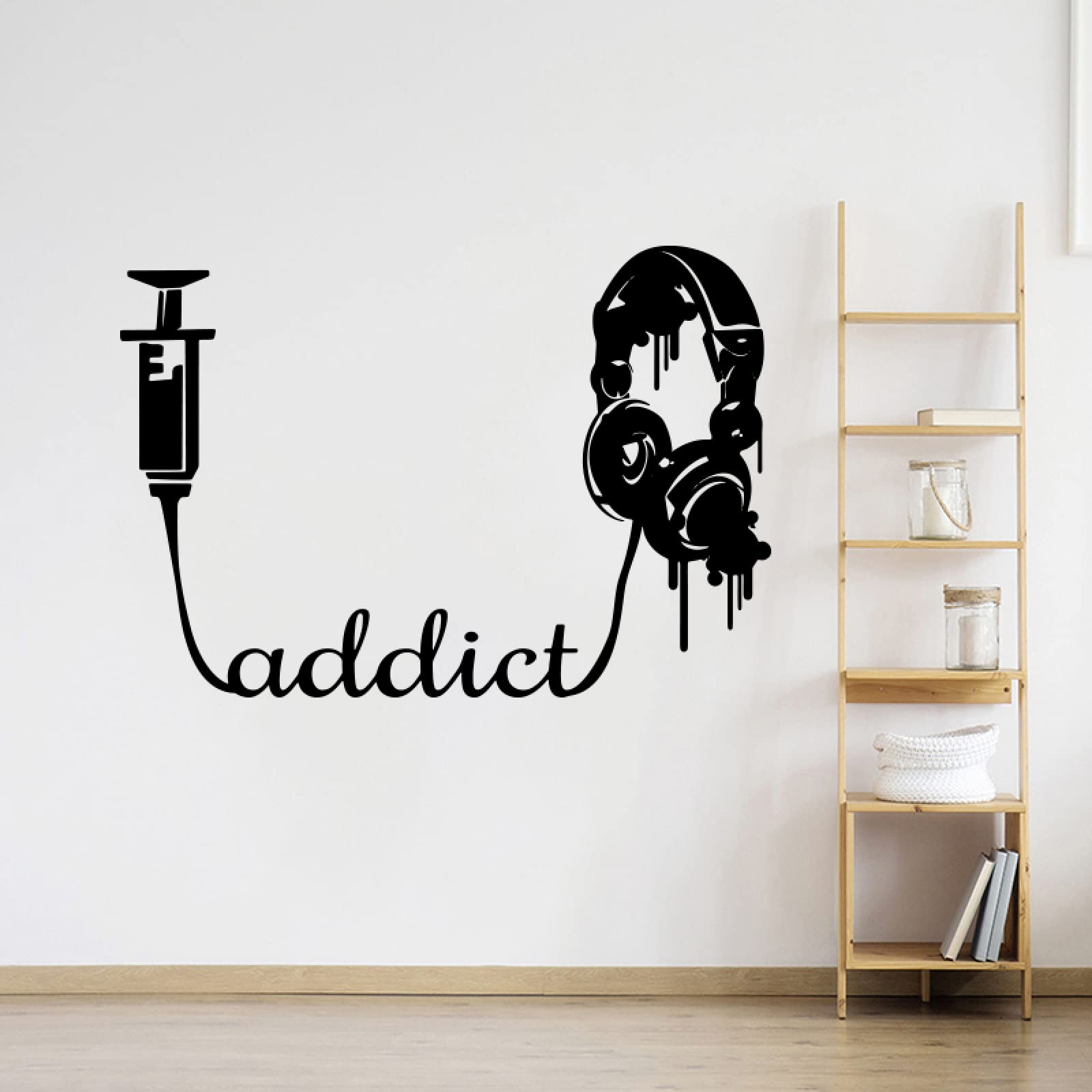Music Addiction Headphones Sound DJ Decoration Wall Sticker Music Notes Rock Wall Decal Bedroom Vinyl Home décor 85cm x 59cm