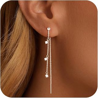 Christmas Gift 14K Gold/Silver Plated Dangle Earrings for Women Dainty Long Hanging Chain Earrings Trendy Dangling CZ/Pearl Threader Earrings for Women Jewelry