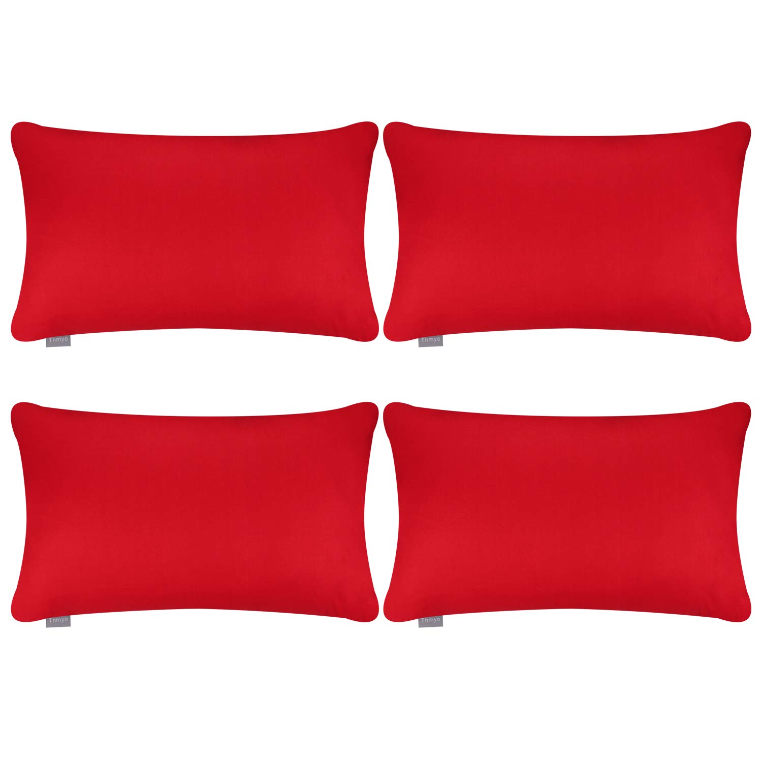 Thmyo Red 4 Pack Pillow Cover,Cotton Comfortable Solid Decorative Throw Pillow Case Rectangle Cushion Cover Pillowcase For Lumbar (Cover Only,No Insert) (12X20inch/30X50cm, )