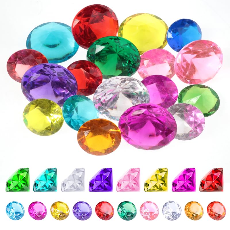Morocket Big Size Diving Gem Pool Toy Set, 40mm & 30mm Treasure Chest With Colourful Diamonds