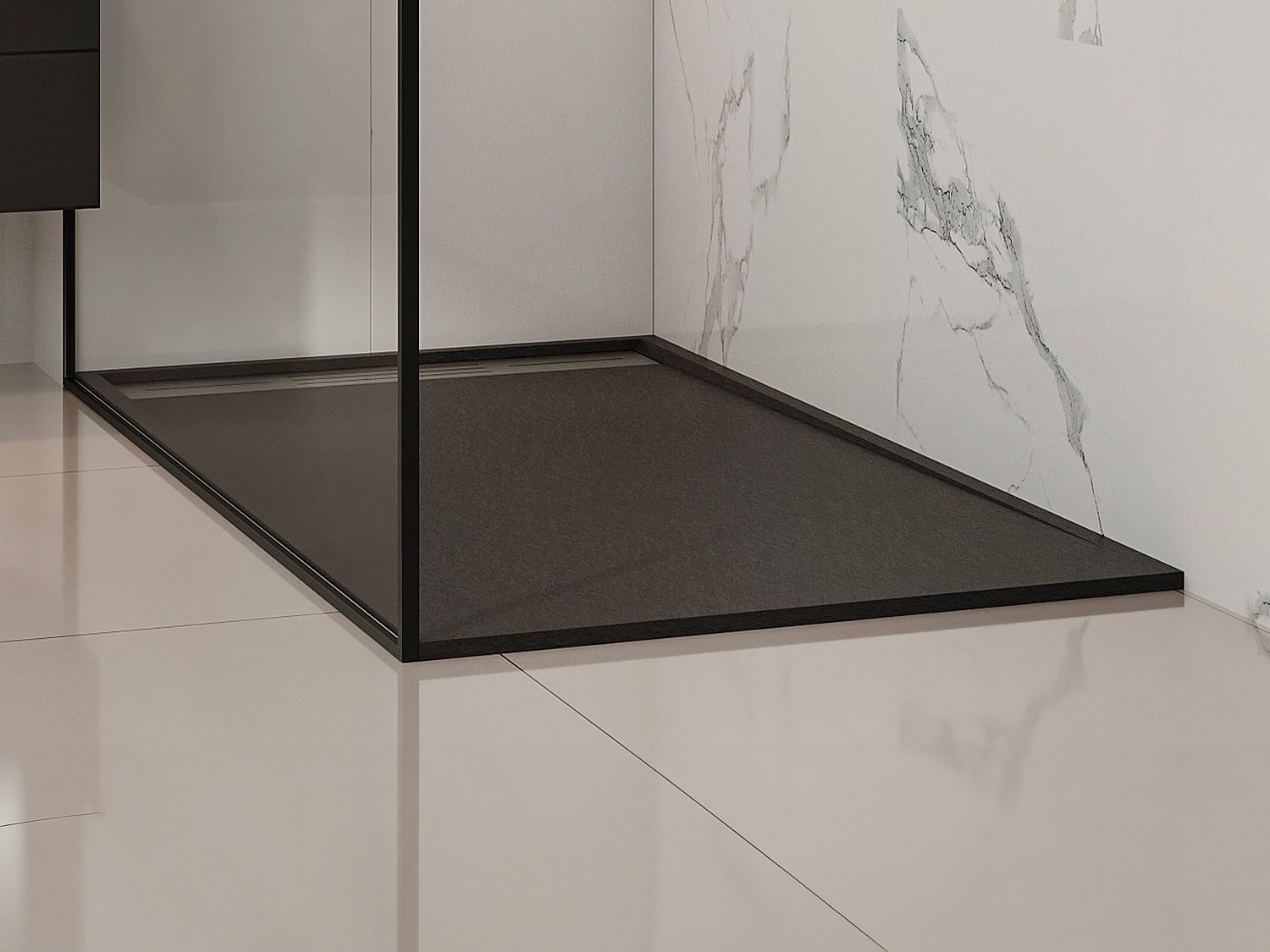 Vente-unique - Plato de ducha de resina ñ Negro ñ 160 x 90 cm ñ LYROSA