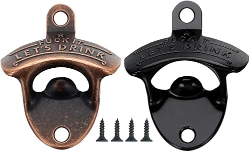 Abrebotellas de cerveza vintage, 2 unidades, para montar en la pared, adecuado para bares, hoteles KTV, hogares (bronce rojo, negro)