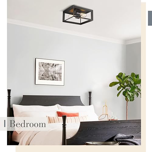 Miniatura 5 de Emliviar 3040-2 BK - Lámpara de techo empotrada de 2 luces, 11 pulgadas para dormitorio, acabado negro con marco de aluminio, 3040-2 BK