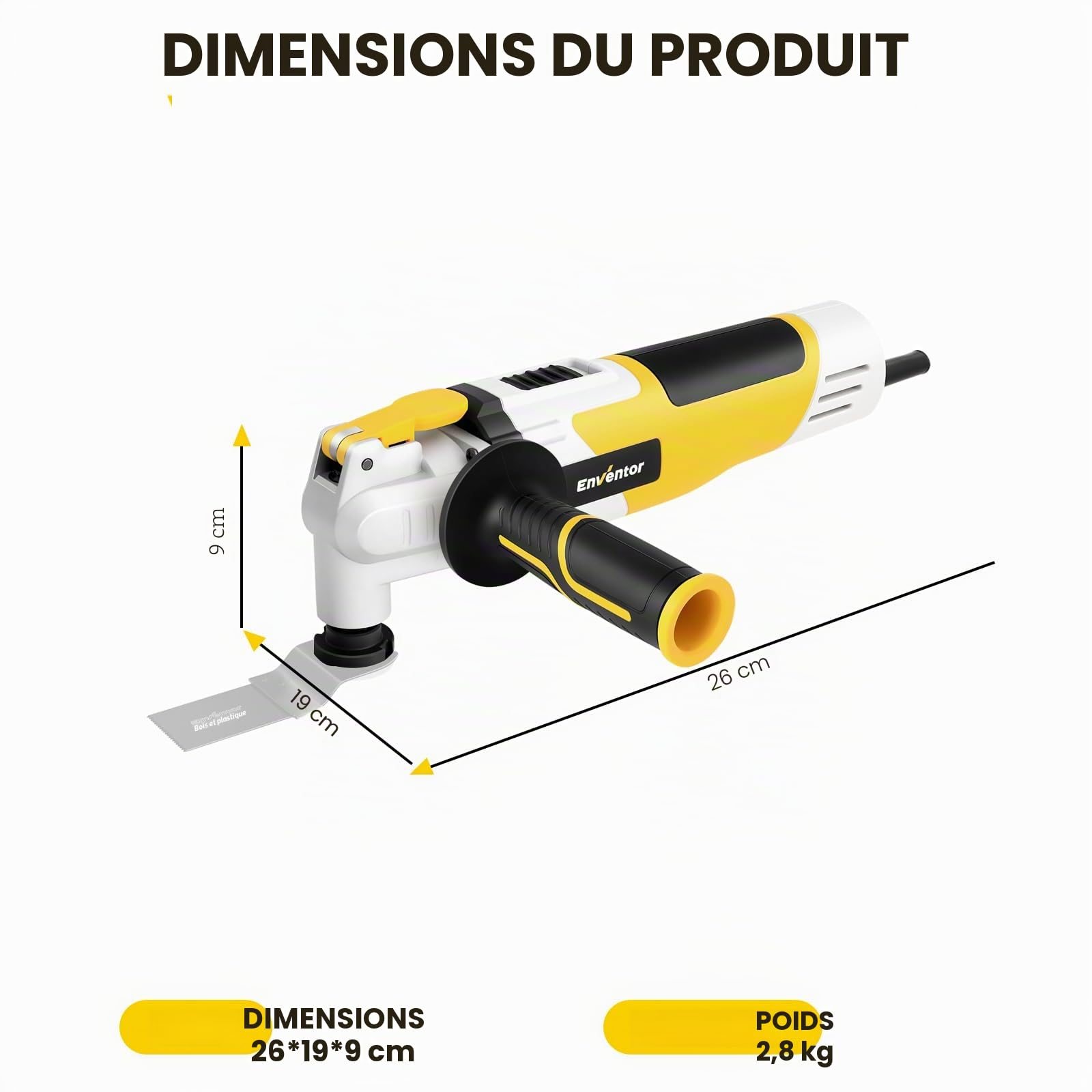 Enventor Outil Multifonction Filaire, 6 Vitesses, 280W, 42 Accessoires | Scie Oscillante, 15000-22000RPM, Angle Oscillant 3 °, Poignée Montable, pour Couper, Poncer, Scier, Sac de Rangement