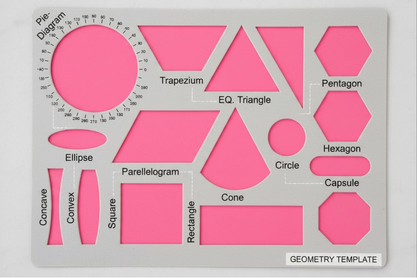 School Geometry Template Drafting Scale Stencil - 16 Different Shapes - Very Useful to Offices Architect, Engineering Students - Pack of 1 pcs