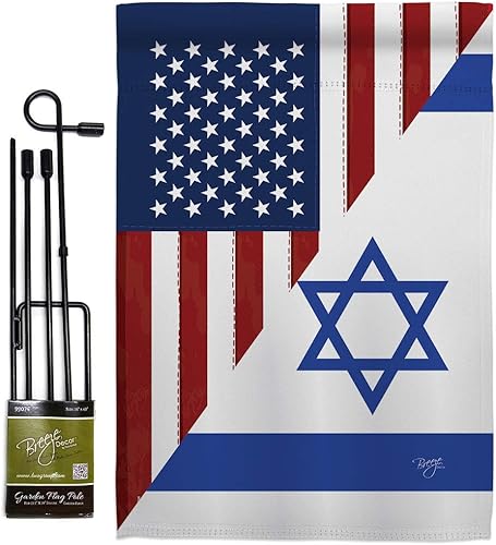 Breeze Decor Juego de asta de bandera de Israel estadounidense con bandera israelí para el hogar, letrero para el patio, soporte de tumba, poste de