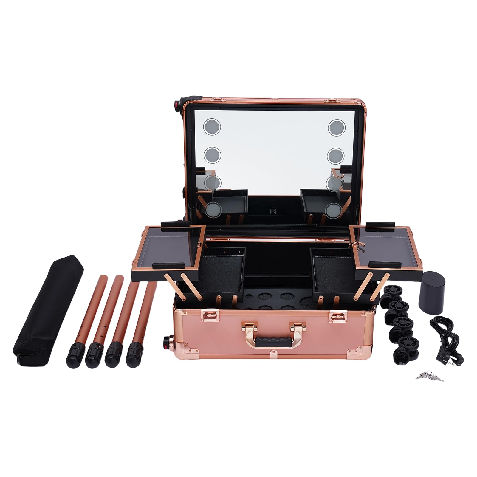 Valigetta cosmetica trolley, con illuminazione e specchio, altezza regolabile e luminosità, per trucchi, beauty case