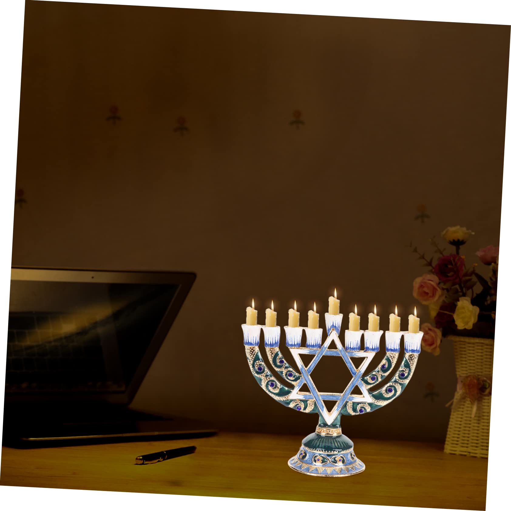 Candelabro Ebraico a 9 Rami in Lega, Portacandele da Tavolo