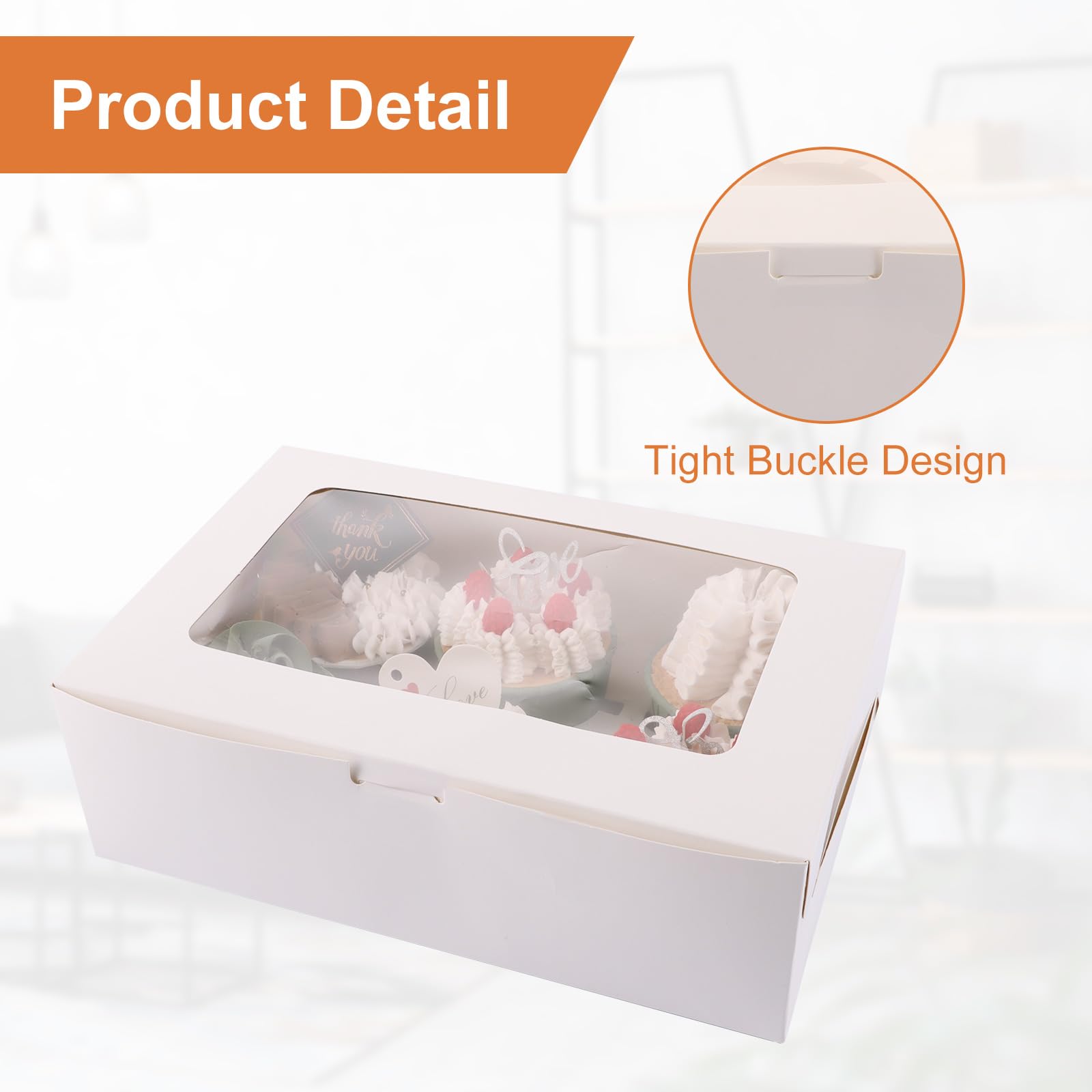 50 cajas para cupcakes de 6 agujeros, 24 x 16 x 7,5 cm, 6 agujeros, cajas blancas para cupcakes, 6 con ventana e insertos, cajas rectangulares para tartas para llevar exhibir comida