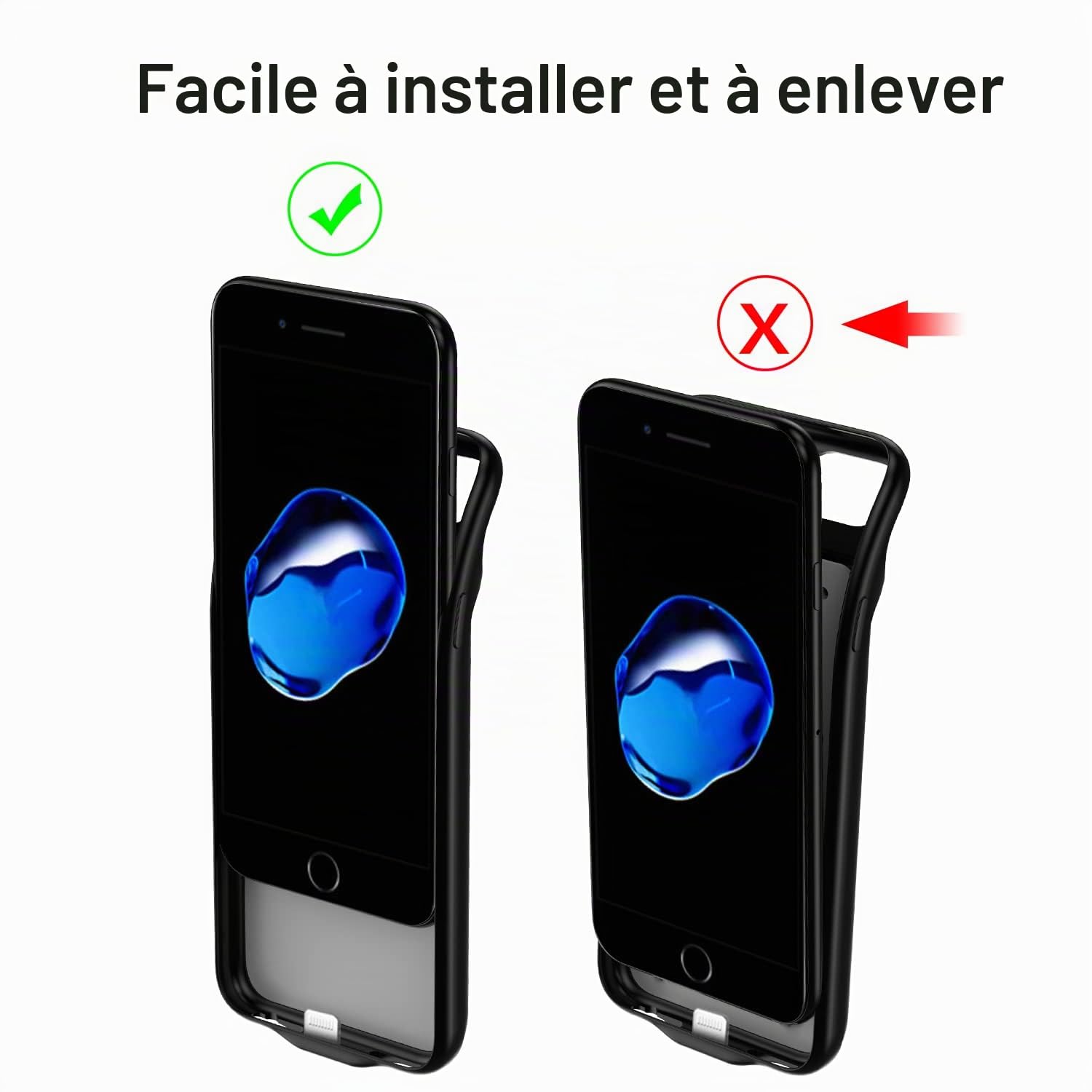 Coque de batterie pour iPhone 8/7/6S/6/SE 2020, 6800 mAh, étui de chargeur portable, batterie rechargeable, coque de chargement pour iPhone 6/6S/7/8/SE 2020 (4,7 pouces), noir