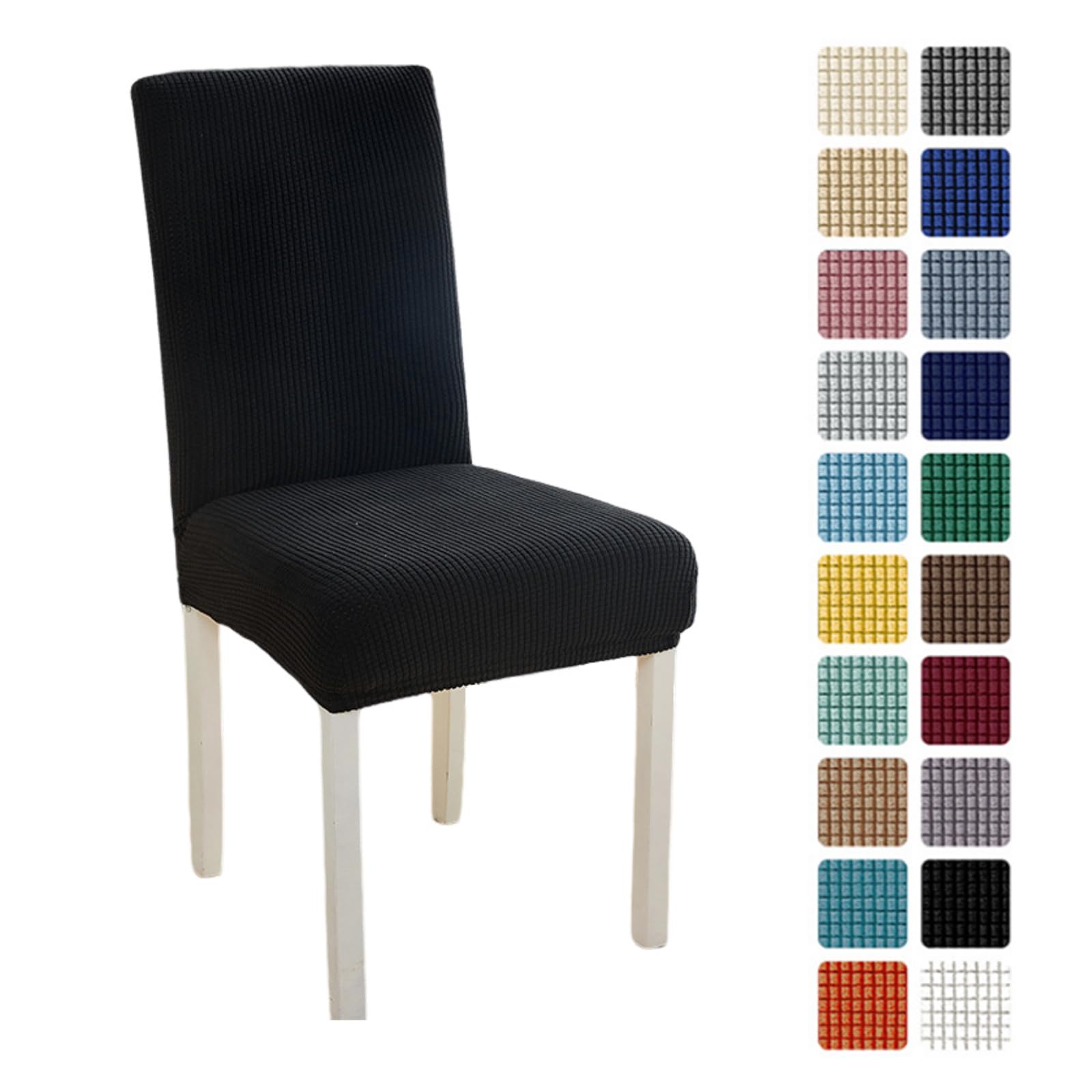 Odot Chair Covers Set of 2/4/6, Elastic Dining Chairs Seat Covers Solid Colours Jacquard Plaid Dining Chair Covers, Washable High Back Stretch Chair Cover for Restaurant (Set of 4,Black)
