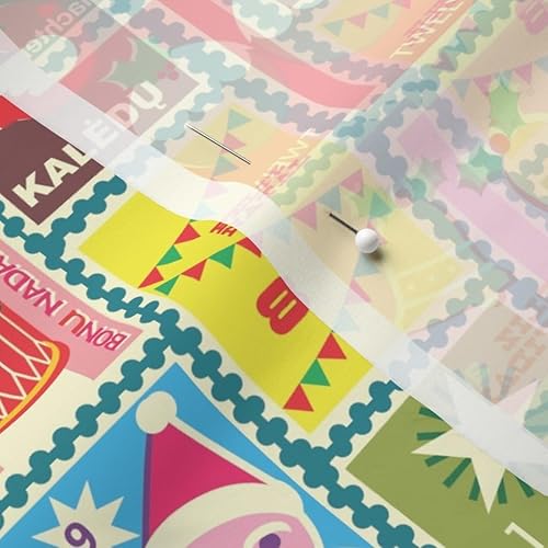 Miniatura 7 de Spoonflower Fabric - Holiday Stamps Retro Christmas Angel Wreath Festive Santa Candy Cane Printed on Chiffon Fabric Fat Quarter - Sewing Fashion