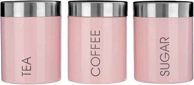 New Set Of 3 Kitchen Storage Jars Enamel Canisters Pots Tea Coffee Sugar