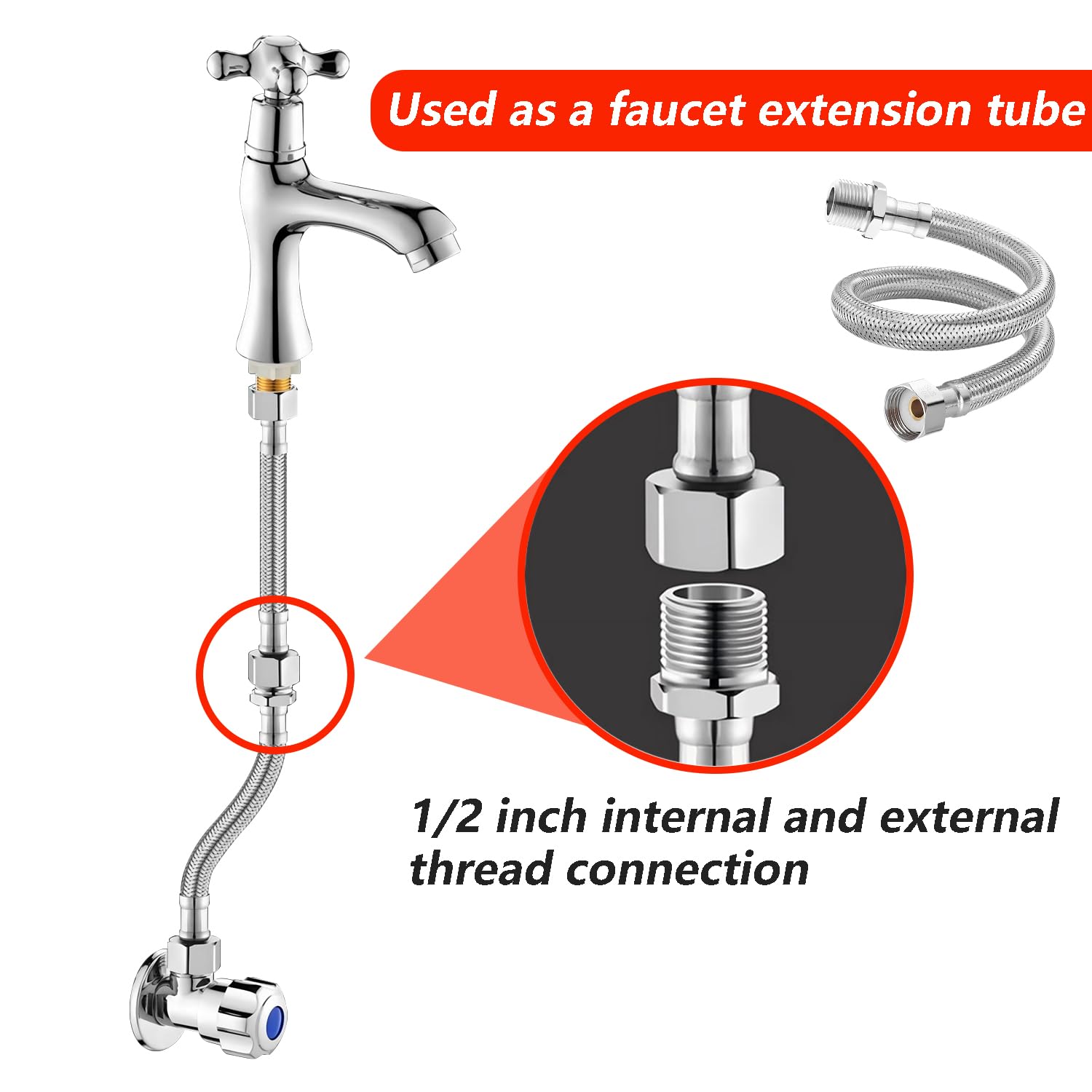 Qrity 1 Pièces Tuyau De Raccordement Flexible, G1/2" Femelle x G1/2" Mâle Tuyau Tressé en Acier Inoxydable pour Mitigeur Cuisine Robinet Lavabo, 200 cm