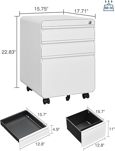 Miniatura 17 de Archivador de 2 cajones con cerradura, archivador de metal debajo del escritorio para tamaño carta/legal/A4, gabinete móvil de oficina en casa