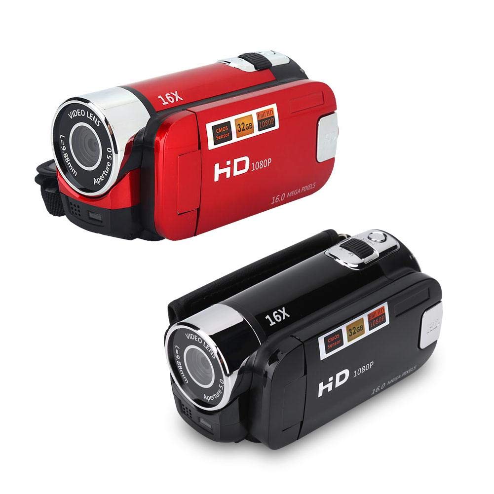 Handheld Video Camcorder 1080P FHD 16x Digitalzoom, Tragbar DV Digital Kamera mit COMS Sensor, Eingebautem Lautsprecher, 270° Drehbildschirm, Videokamera(Rot)