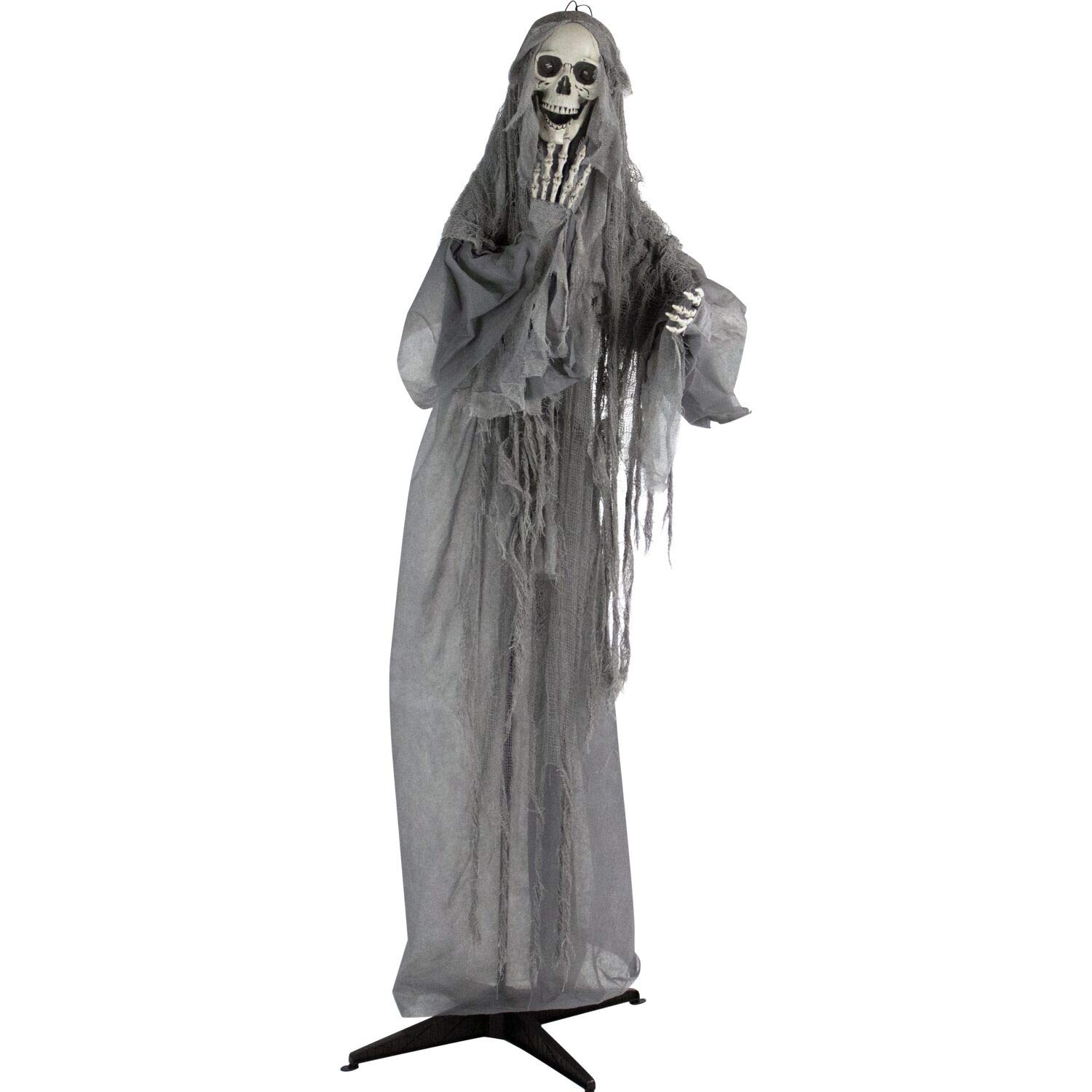 Haunted Hill Farm 71-in. Ruthless The Mocking Reaper Halloween Animatronic, Indoor or Covered Outdoor Halloween Decorations, Animated and Poseable Halloween Props, Battery Operated Fright Props