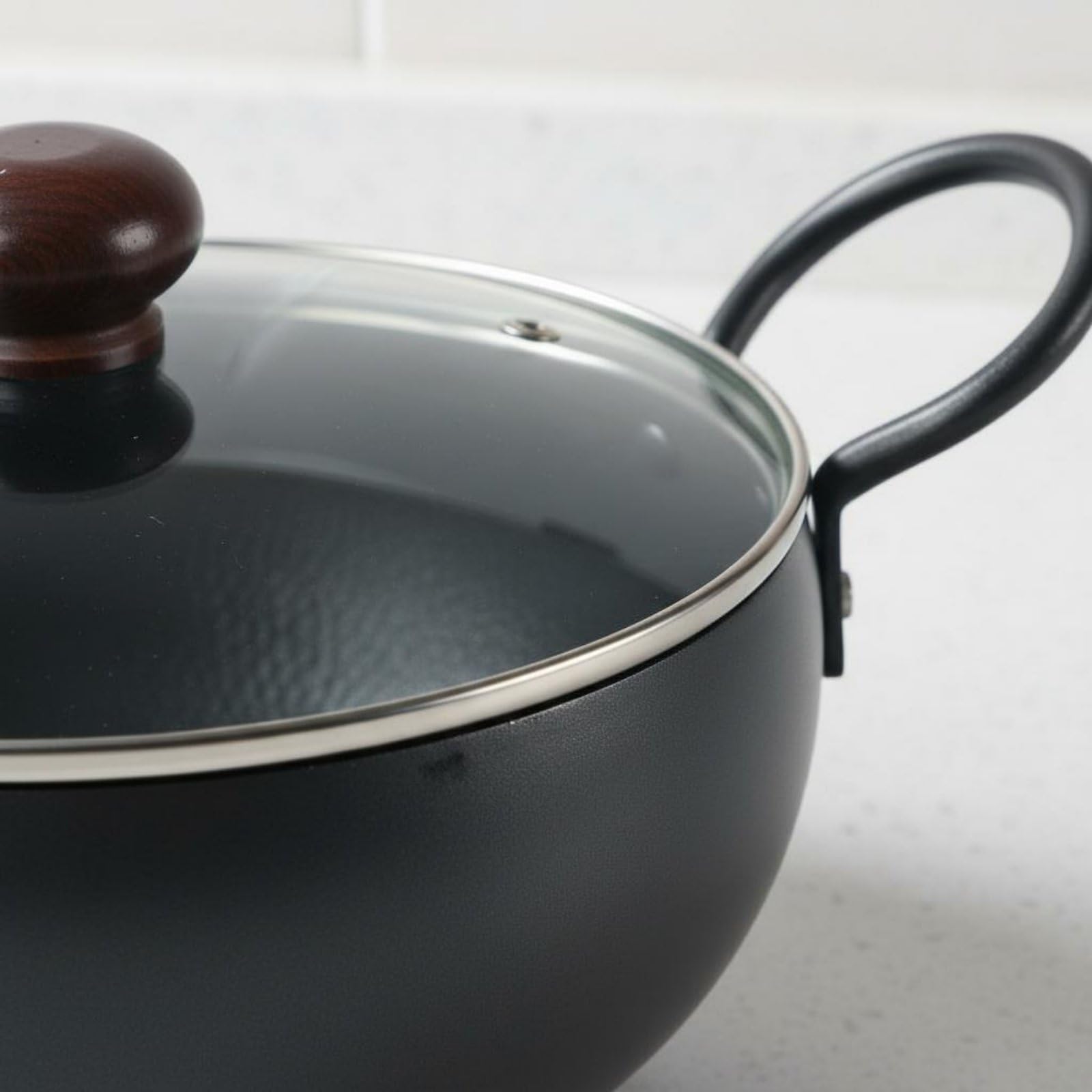 Colcolo Marmite Émaillée Faitout Marmite Cocotte Fer Raffiné Chaleur Stable sans Revêtement Poignées Doubles Faciles à Saisir Couvercle Verre Adaptée à, Couvercle En Bois