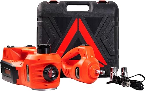 FEANISIFEI Kit de gato eléctrico hidráulico para automóvil de 5 toneladas y 12 V con llave de impacto, inflador integrado, luz LED, puerta de piso