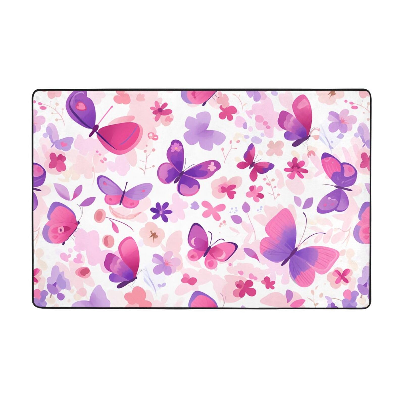 Tapis papillon rose pour chambre de fille et salon cocooning en velours