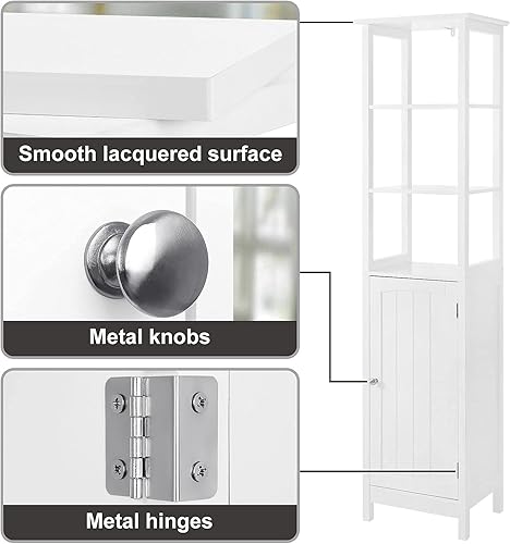 Miniatura 6 de VASAGLE - Gabinete multifuncional para baño con estante de 3 niveles torre para toallas de madera color blanco