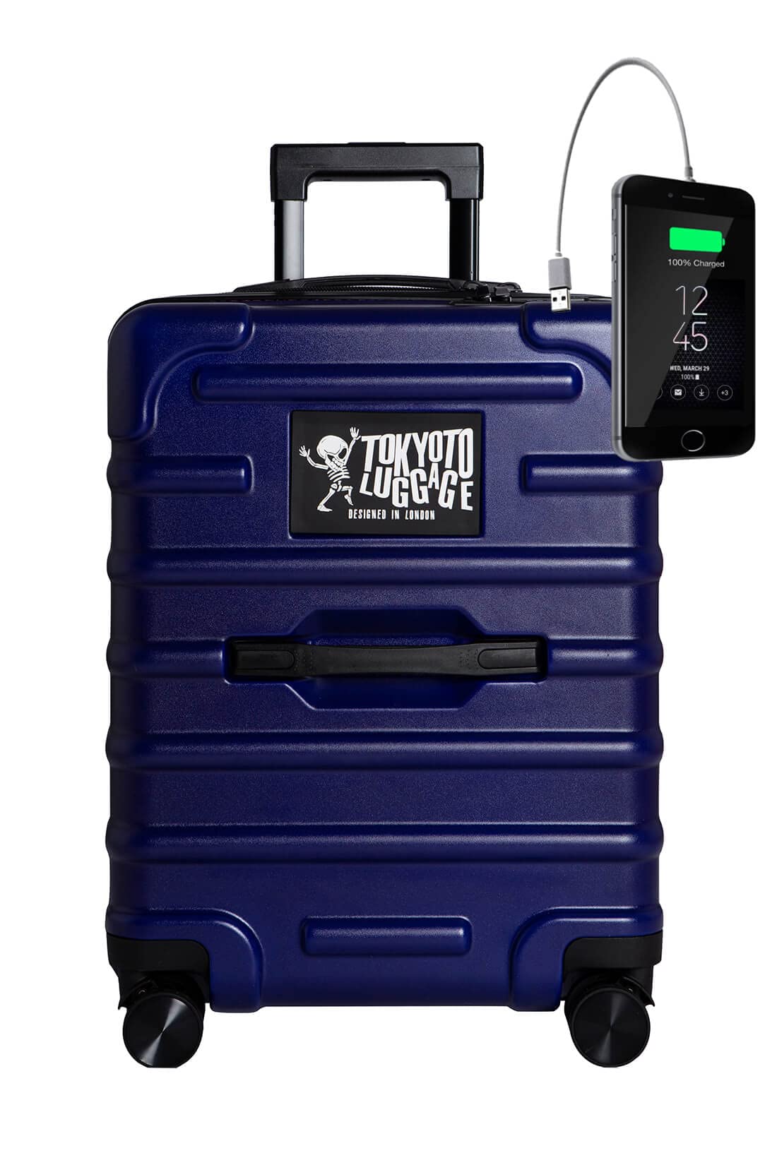 Bagaż kabinowy 55 x 38 x 20 cm walizka 50 cm w Ryanair Easyjet lekka twarda obudowa na 4 koła dzieci mały rozmiar ładowarka powerbank przygotowana niebieska od TOKYOTO Luggage (wózek i ładowarka)
