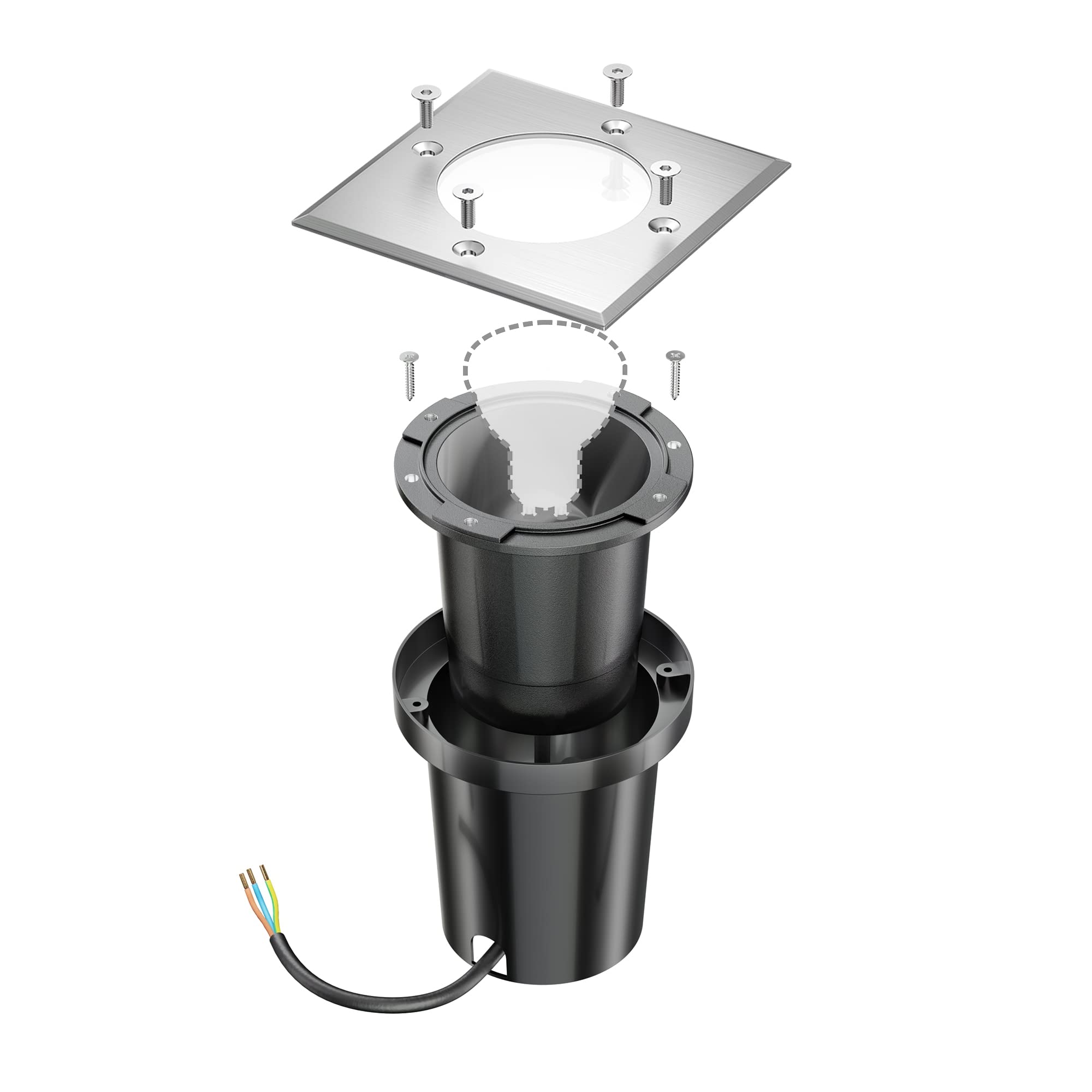 ledscom.de Ground recessed luminaire RELI for Outdoor IP67, Stainless Steel, Angular, 11 x 11cm, 1x GU10 max. 15W - Image 2