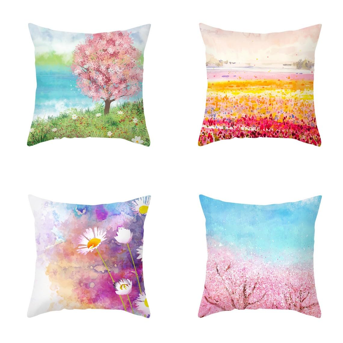 Chenlane Silk Pillow Covers xlarge Cushion Heavy Duty Flower, Summer Outdoor Couch Sofa Bright Smooth Thickened 45x45 cm, 4Pcs