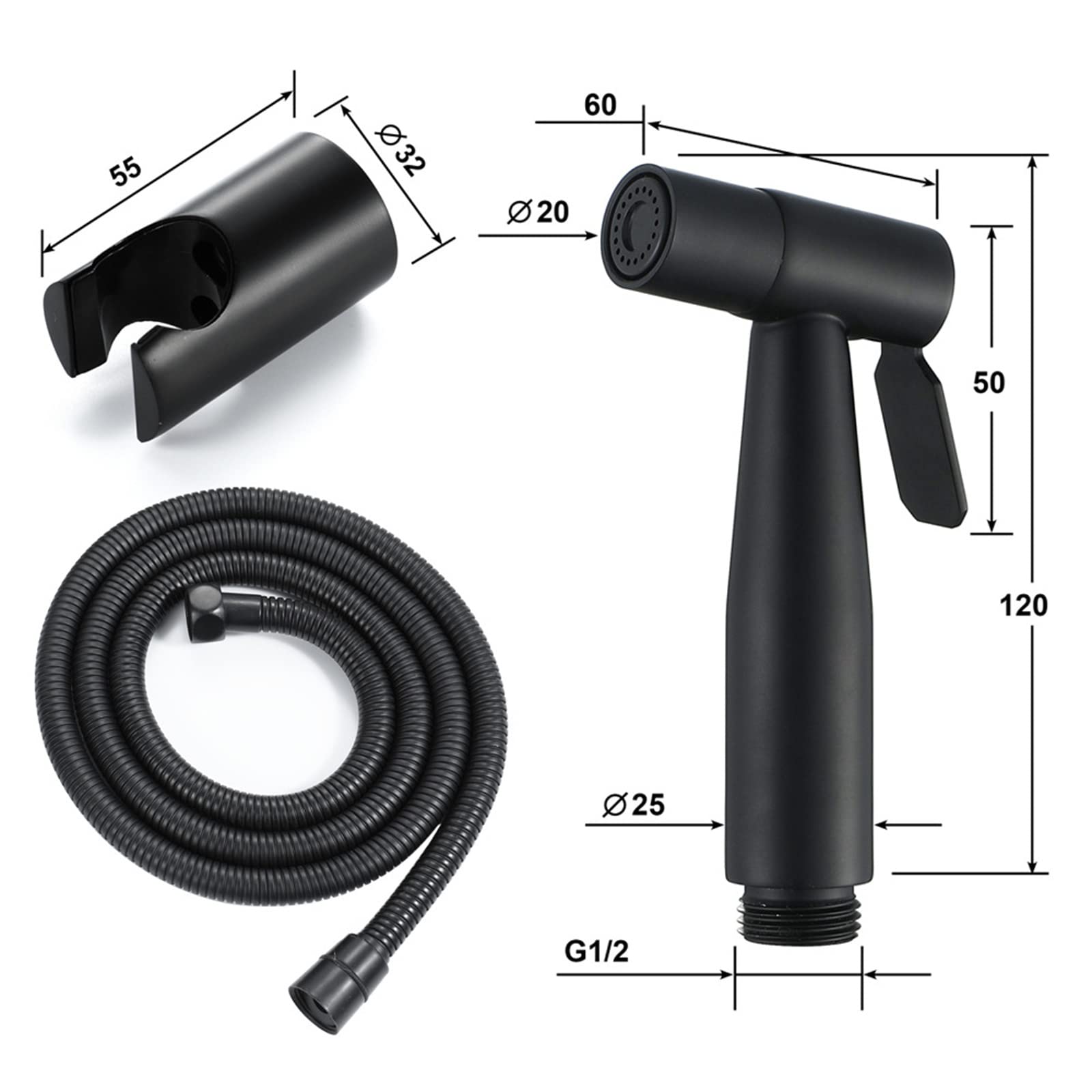 Kit Douchette WC, Pulvérisateurs de Bidet à Main Acier Inoxydable Douchette Toilette WC Haute Pression Bidet Toilette Mural Kit Hygiene WC avec 1.5m Tuyau, pour Hygiène Personnelle