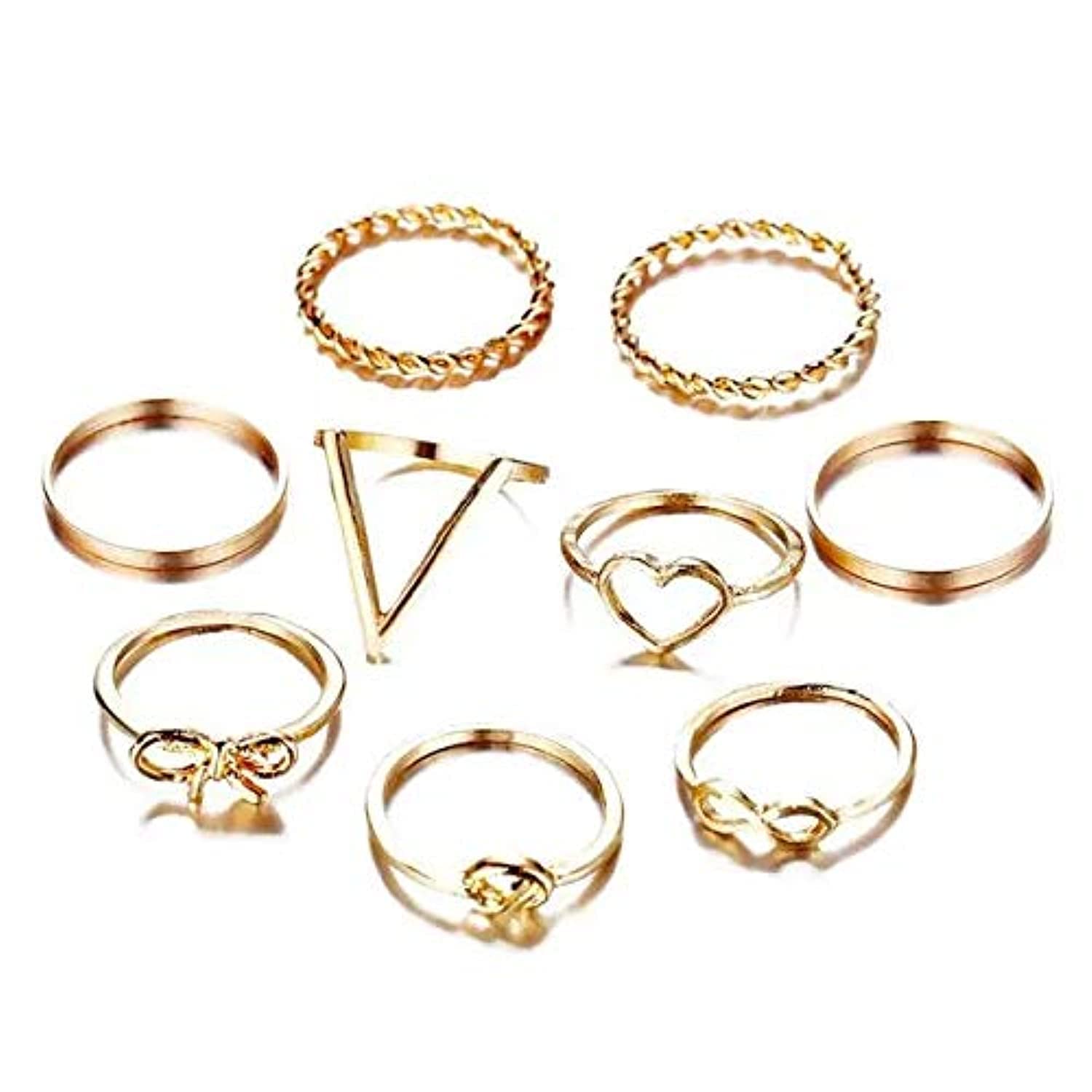 Shining Diva Fashion Latest Stylish Trendy Kunckle Rings Set for Women and Girls Gold and Silver Color Geometric Spiral Boho Rings